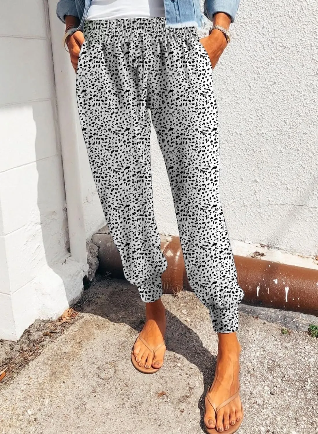 Dokotoo Womens 2023 Soft Casual Drawstring Tie Elastic Waist Loose Jogger Pants with Pockets