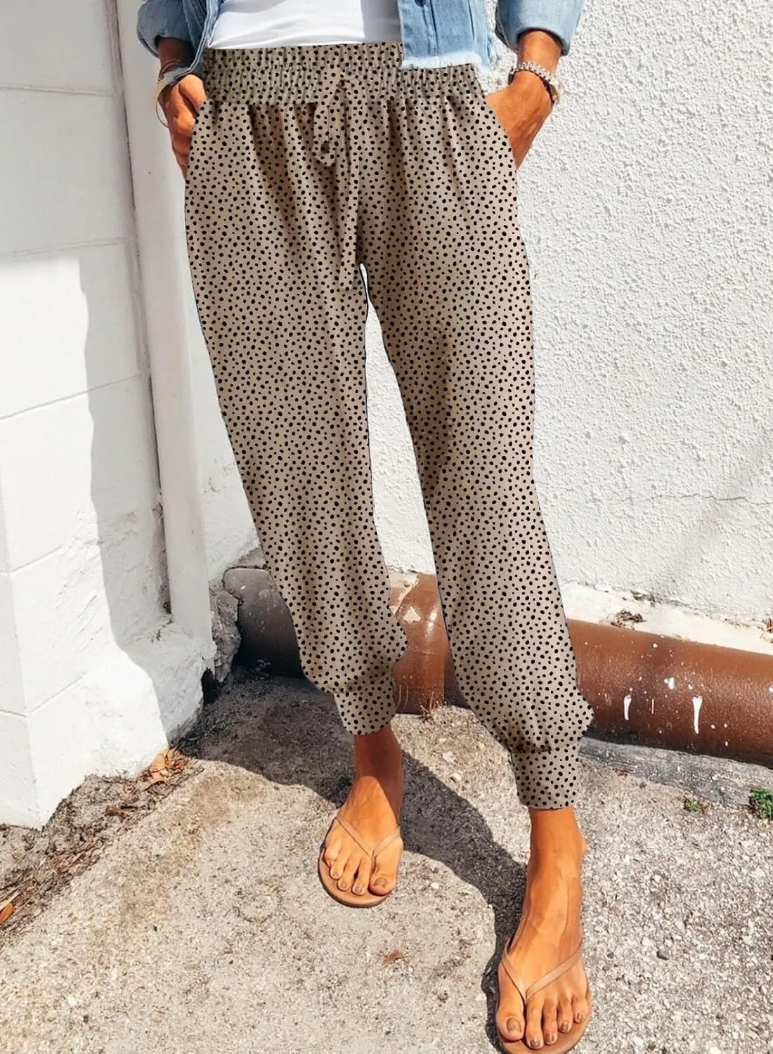 Dokotoo Womens 2023 Soft Casual Drawstring Tie Elastic Waist Loose Jogger Pants with Pockets