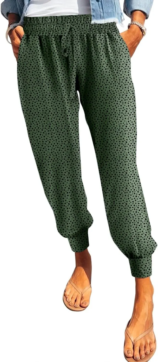 Dokotoo Womens 2023 Soft Casual Drawstring Tie Elastic Waist Loose Jogger Pants with Pockets