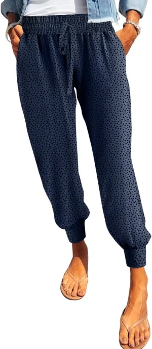 Dokotoo Womens 2023 Soft Casual Drawstring Tie Elastic Waist Loose Jogger Pants with Pockets