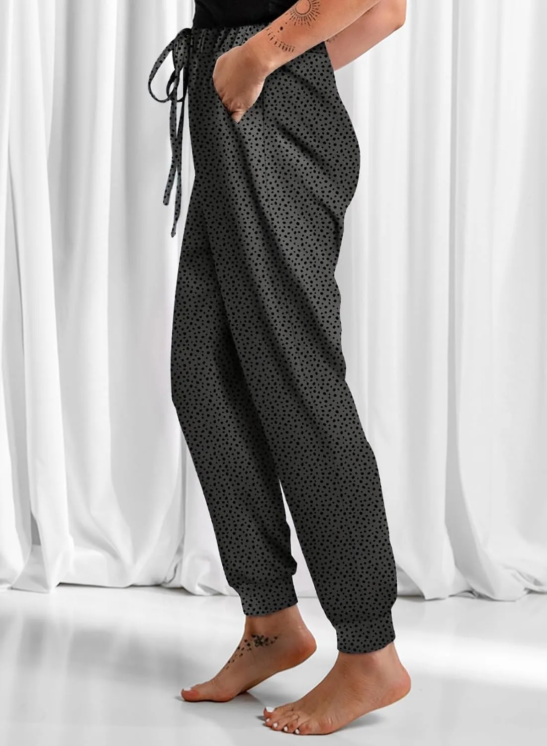 Dokotoo Womens 2023 Soft Casual Drawstring Tie Elastic Waist Loose Jogger Pants with Pockets