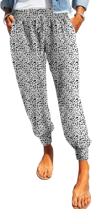 Dokotoo Womens 2023 Soft Casual Drawstring Tie Elastic Waist Loose Jogger Pants with Pockets
