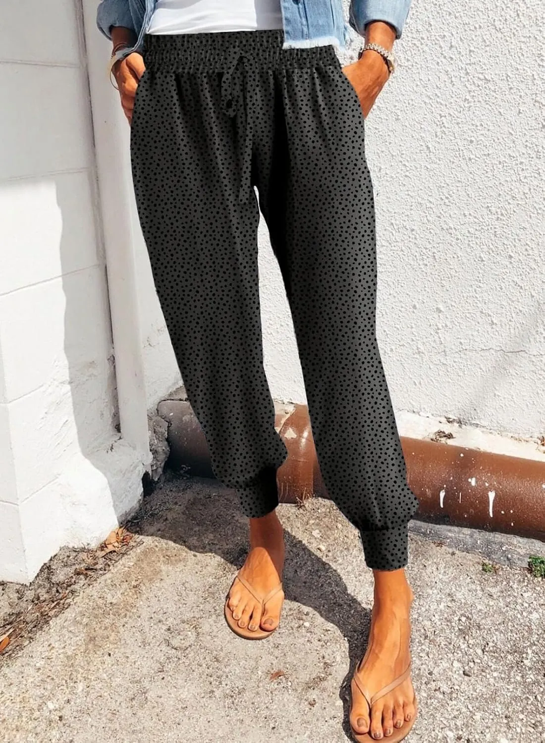 Dokotoo Womens 2023 Soft Casual Drawstring Tie Elastic Waist Loose Jogger Pants with Pockets