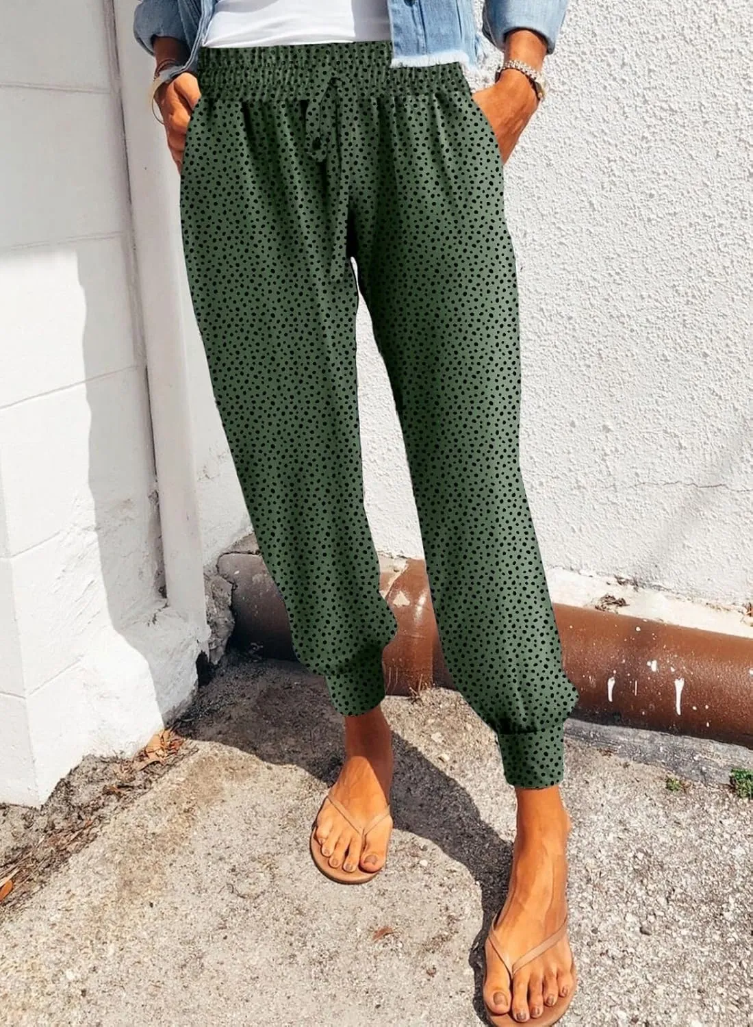 Dokotoo Womens 2023 Soft Casual Drawstring Tie Elastic Waist Loose Jogger Pants with Pockets
