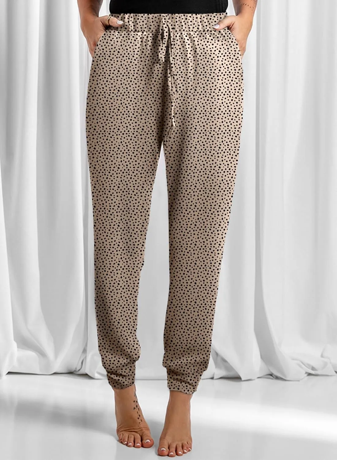 Dokotoo Womens 2023 Soft Casual Drawstring Tie Elastic Waist Loose Jogger Pants with Pockets