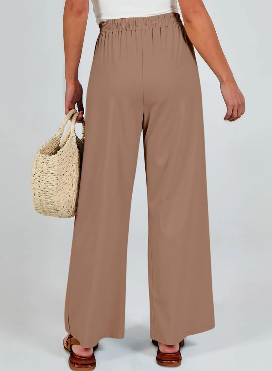 Dokotoo Women's Elastic Waist Wide Leg Pants Baggy Casual Stretch Palazzo Pants with Pockets