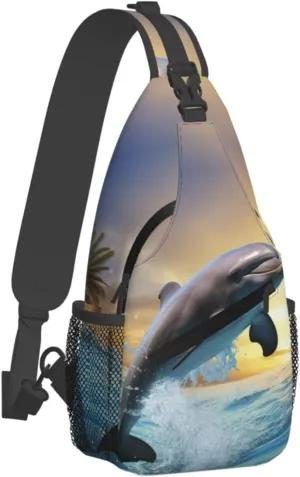 Dolphin Jumping Sling Bag Crossbody Bag for Women Men Sling Backpack Chest Bag for Hiking Travel