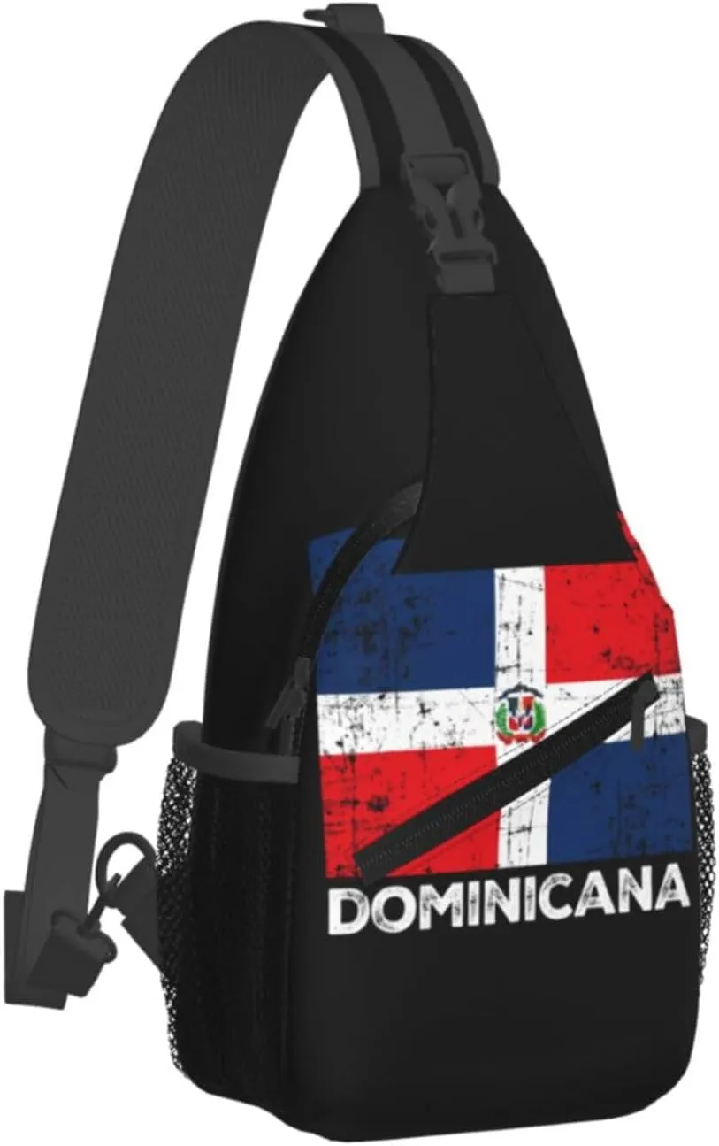 Dominicana Dominican Republic Flag Crossbody Bag Cross Chest Bag Adjustable Sling Backpack Sports Gym Shoulder Bags Travel Cycling Daypack Diagonally Casual Rucksack