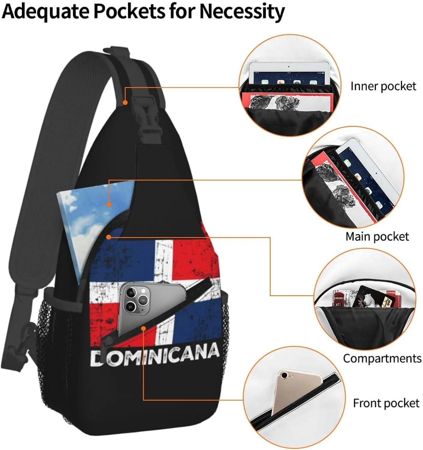 Dominicana Dominican Republic Flag Crossbody Bag Cross Chest Bag Adjustable Sling Backpack Sports Gym Shoulder Bags Travel Cycling Daypack Diagonally Casual Rucksack