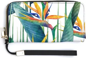 Donnapink Long Clutch Wallet, Long Handbag with Wristlet Strap, PU Leather Zip Purse