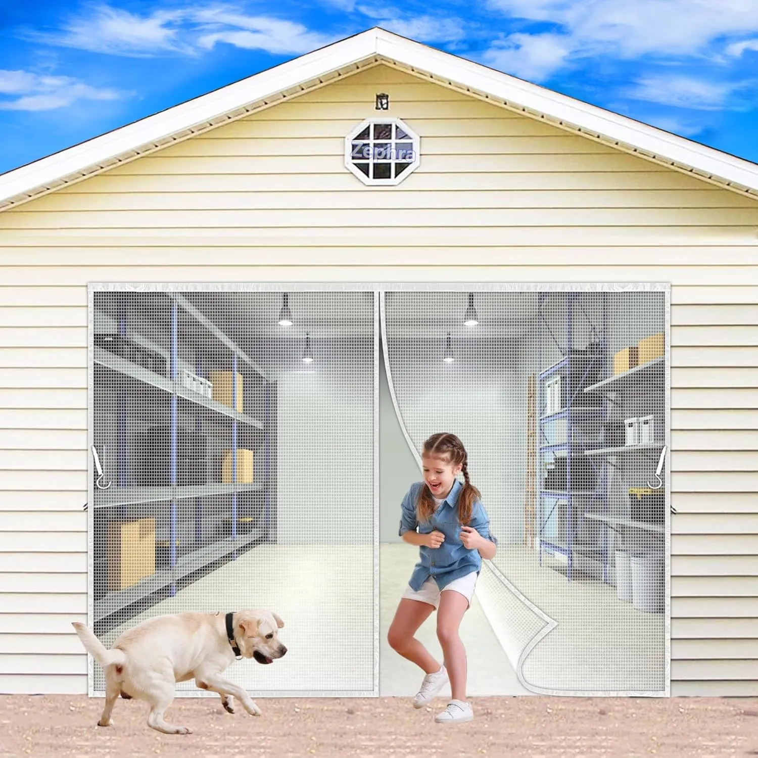 Door Magnet Screen, 114x96 inch Reinforced Thicker Mesh, Retractable Door Screen Magnetic Closure, Heavy Duty Net Magnet for Single JPP1k White