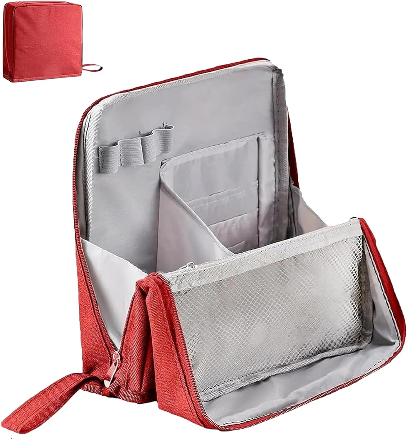Doresty Makeup Bag, Doresty Standing Makeup Bag, Multi-Purpose Large Capacity Oxford Cloth Standing Makeup Bags, Waterproof, Portable, Large Capacity (Red)