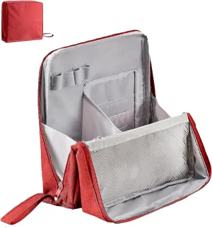 Doresty Makeup Bag, Doresty Standing Makeup Bag, Multi-Purpose Large Capacity Oxford Cloth Standing Makeup Bags, Waterproof, Portable, Large Capacity (Red)