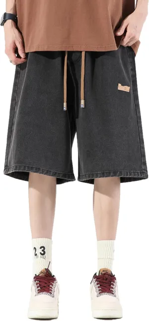 DOSLAVIDA Mens Jean Shorts Regular Fit Denim Shorts Elastic Waist Summer Beach Shorts Stylish Baggy Short Jeans
