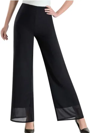 Double Plus Open Womens Chiffon High Waist Palazzo Dressy Pants Flare Elastic Waist Culottes Trousers Pant