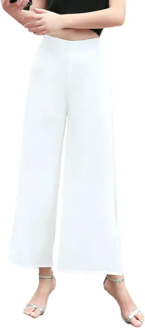 Double Plus Open Womens Chiffon High Waist Palazzo Dressy Pants Flare Elastic Waist Culottes Trousers Pant