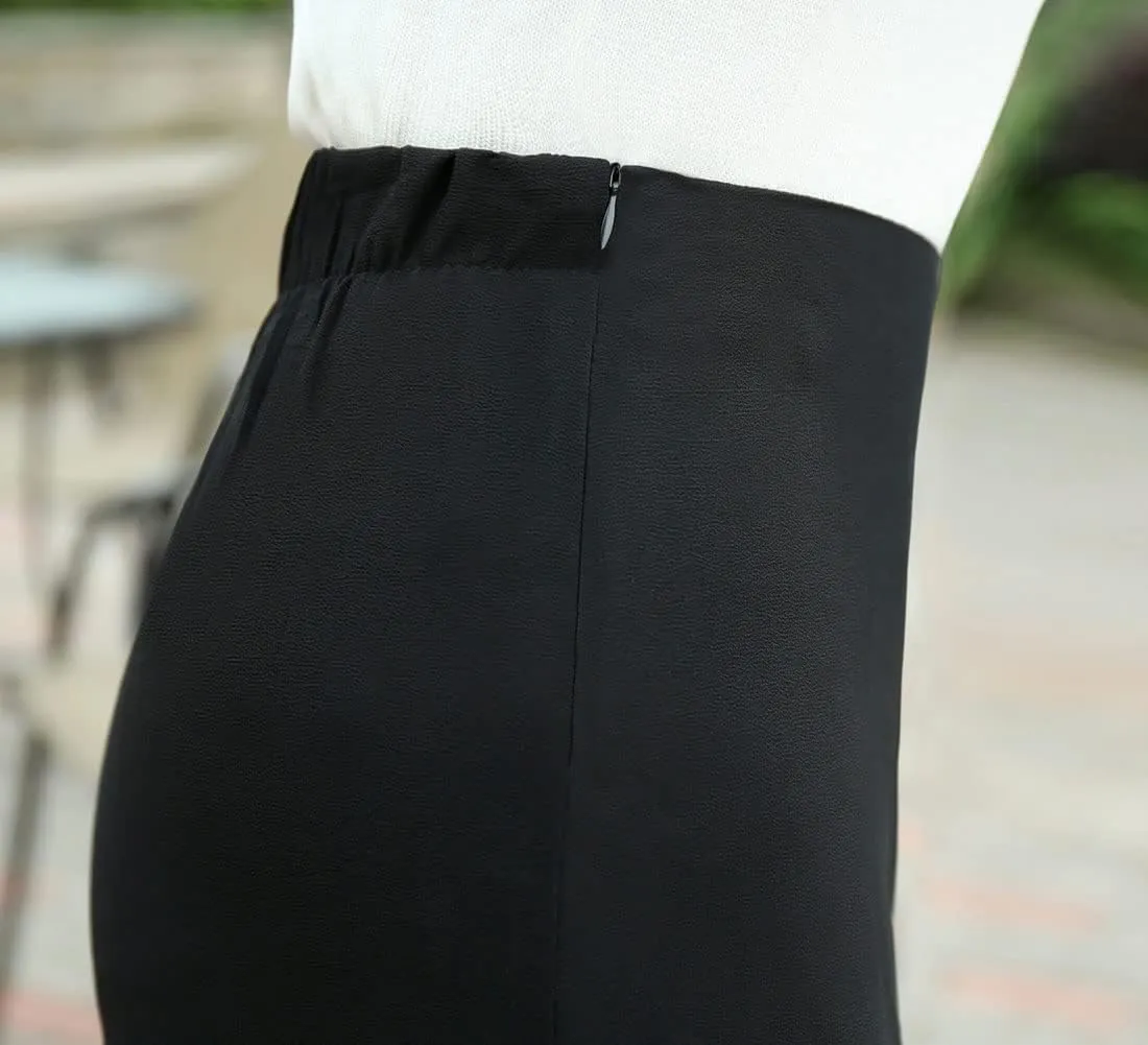 Double Plus Open Womens Chiffon High Waist Palazzo Dressy Pants Flare Elastic Waist Culottes Trousers Pant