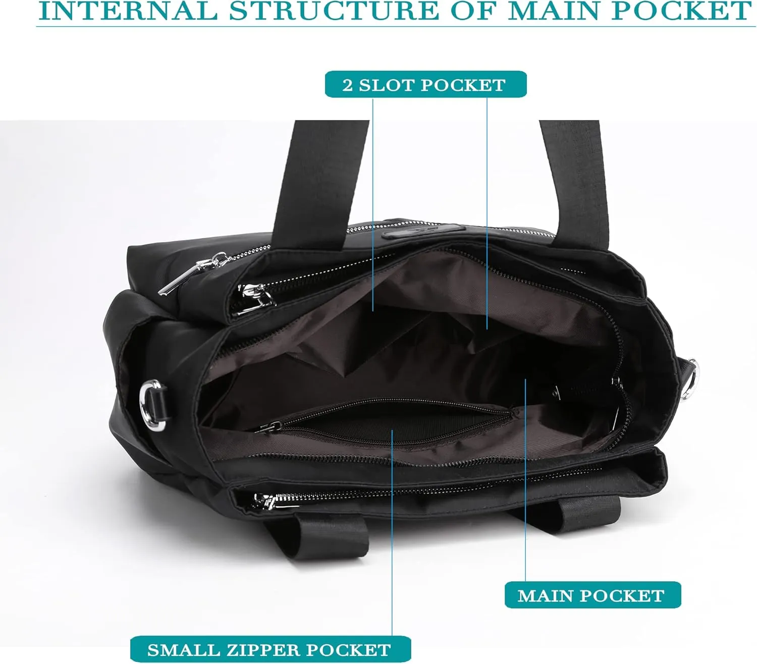 DOURR Hobo Handbags Light Nylon Crossbody Bags for Women, Multi Compartment Work Going Out Tote