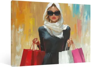 dpuczwvry Captivating Graceful Pictorial Wall Art Decor Fashionable Elegant Women Carrying Shopping Bags For Home School Living Room Impressionist Wall Decor Unframed.