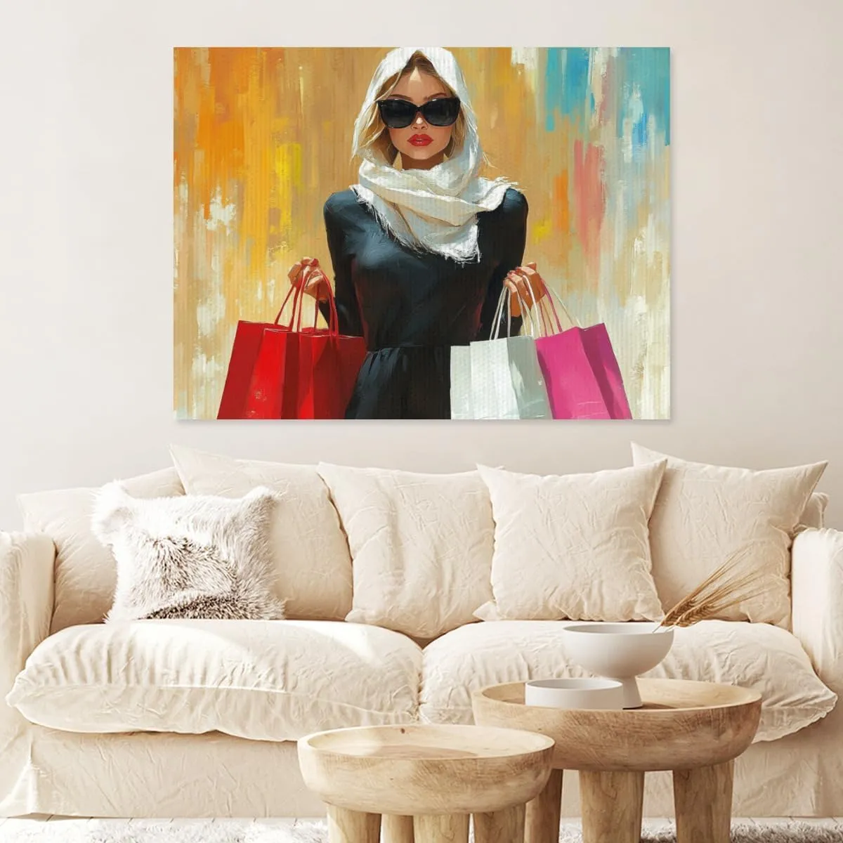 dpuczwvry Captivating Graceful Pictorial Wall Art Decor Fashionable Elegant Women Carrying Shopping Bags For Home School Living Room Impressionist Wall Decor Unframed.