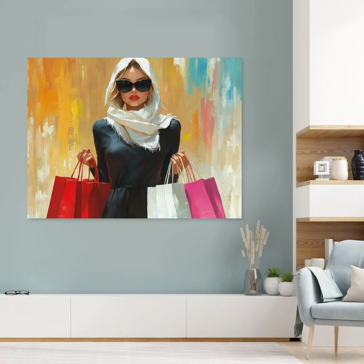 dpuczwvry Captivating Graceful Pictorial Wall Art Decor Fashionable Elegant Women Carrying Shopping Bags For Home School Living Room Impressionist Wall Decor Unframed.