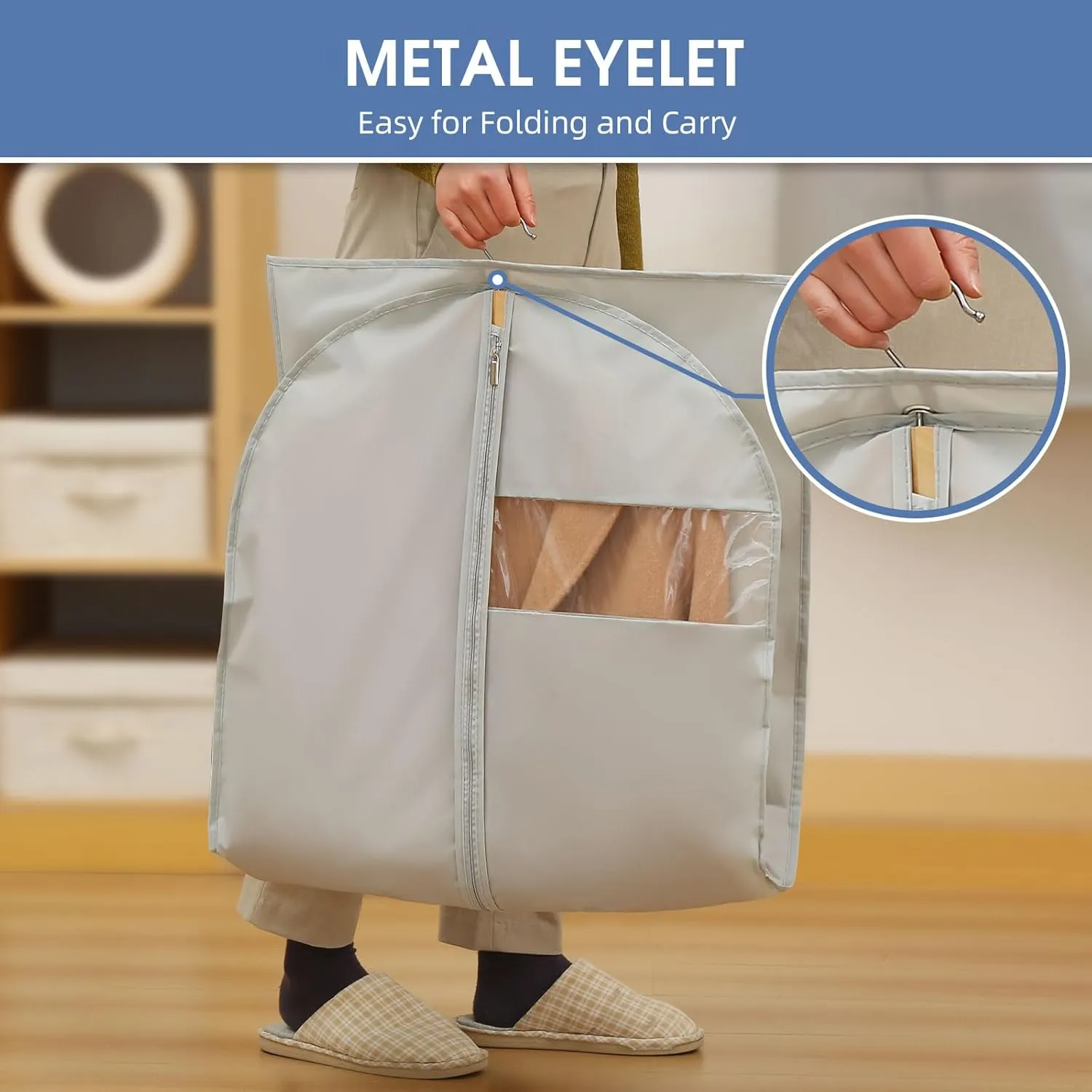 Dress Bags for Gowns, 65'' Long Garment Bags for Hanging Clothes, Dress Garment Bag, Grey Dress Cover with Clear Window for Dresses, Coats, Uniforms - 2 Pack