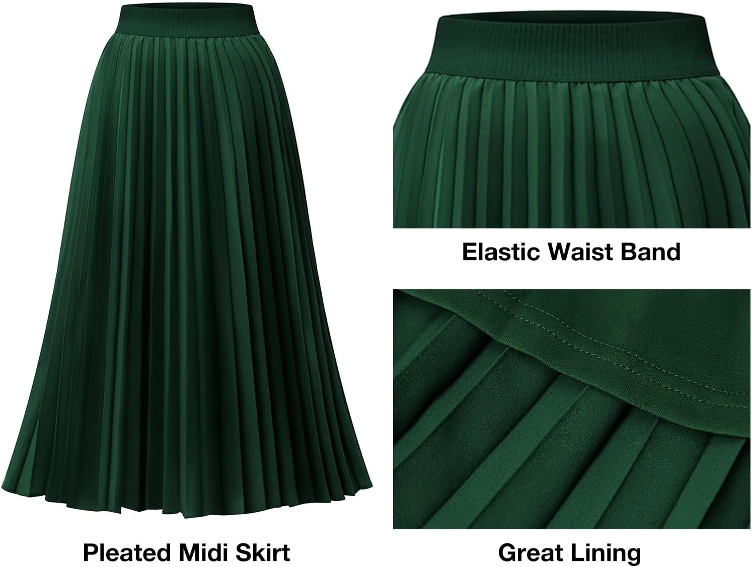 DRESSTELLS Pleated Midi Skirts for Women, Aline Long High Elastic Waisted Summer Flowy Chiffon Swing Skirt