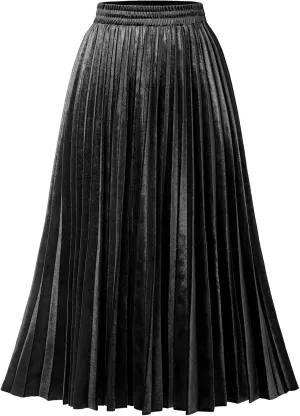 DRESSTELLS Pleated Midi Skirts for Women, Aline Long High Elastic Waisted Summer Flowy Chiffon Swing Skirt