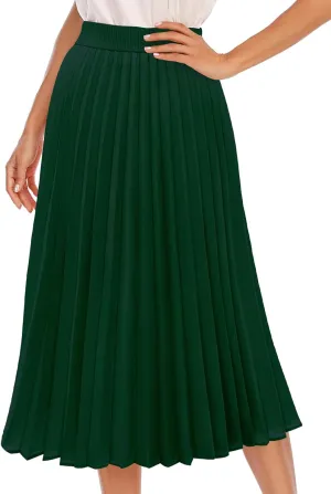DRESSTELLS Pleated Midi Skirts for Women, Aline Long High Elastic Waisted Summer Flowy Chiffon Swing Skirt