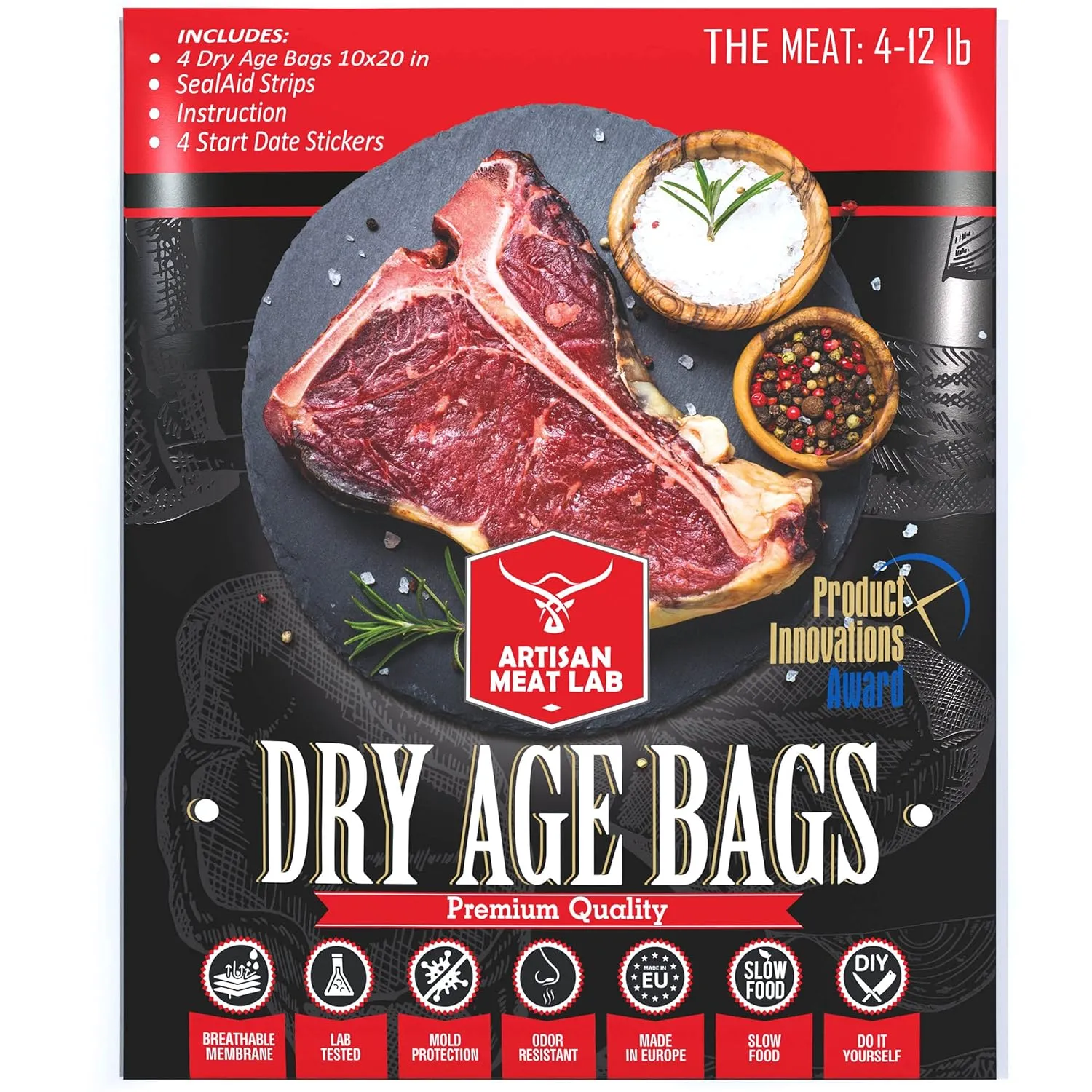 Dry Age Bags for Meat Easily Create DIY Dry Aging Meat at Home, No Vacuum Sealer Required. Breathable Membrane Kit for Dry Aged Beef 4pcs. 10x20 in (25x50 cm) 2-12 lb 1-5 kg - Artisan Meat LAB