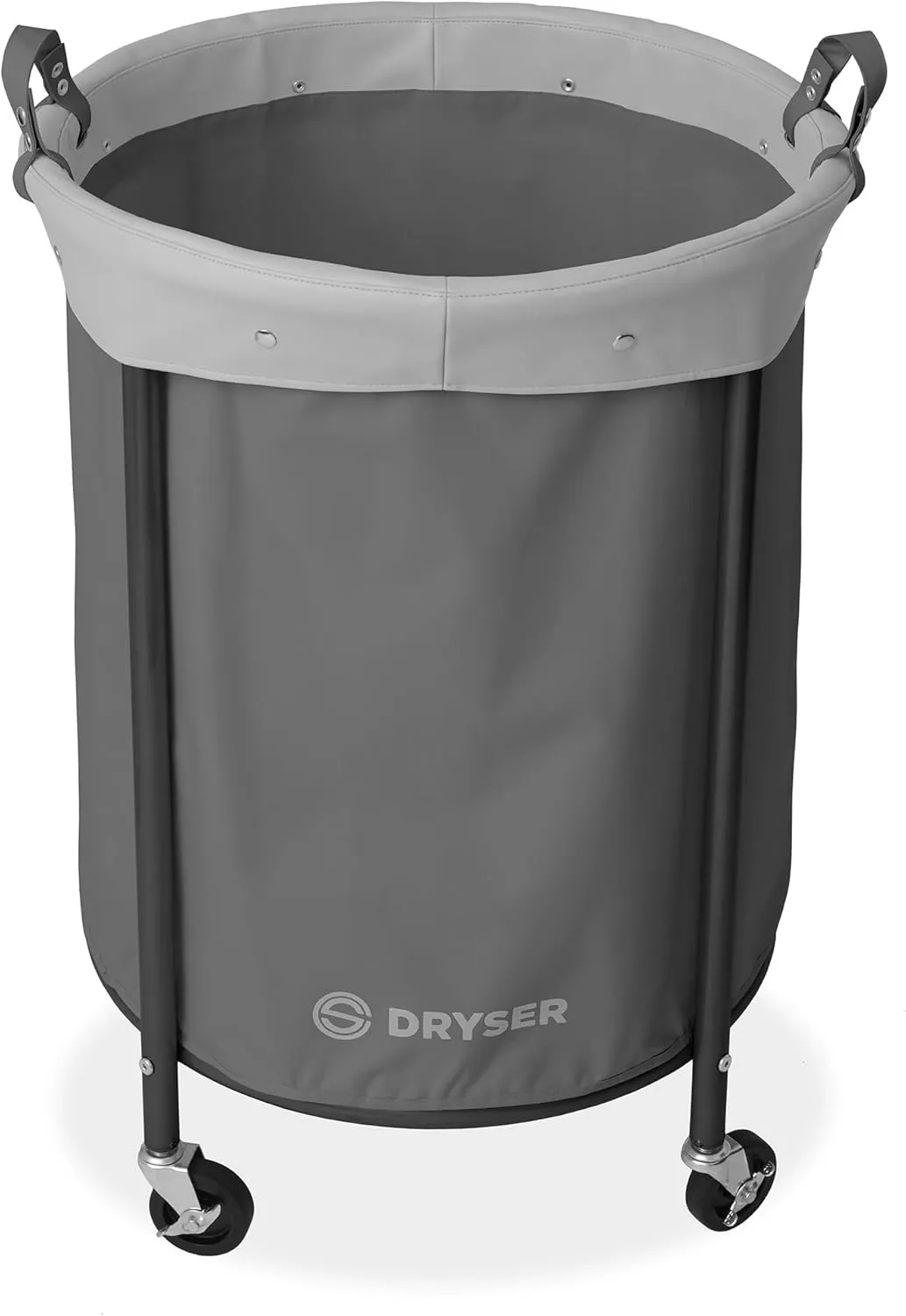 Dryser Laundry Basket with Wheels, 65 Gal. Commercial Round Rolling Laundry Hamper with Steel Cart, 4 Casters and 2 Brakes, Removable Liner - Gray