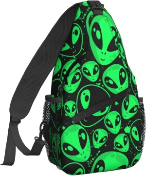 Dujiea Crossbody Backpack For Men Women Sling Bag, Alien Pattern Chest Bag Shoulder Bag Lightweight One Strap Backpack Multipurpose Travel Hiking Daypack