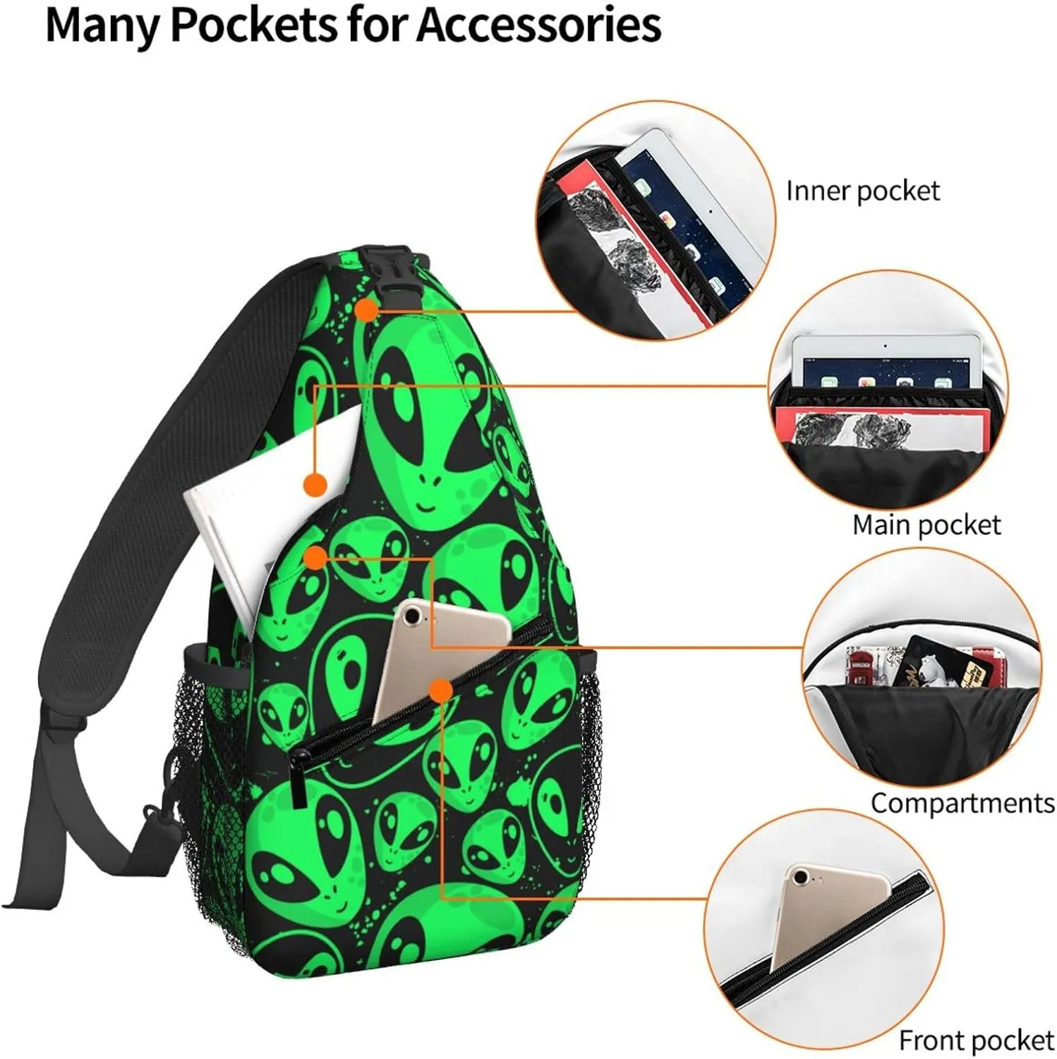 Dujiea Crossbody Backpack For Men Women Sling Bag, Alien Pattern Chest Bag Shoulder Bag Lightweight One Strap Backpack Multipurpose Travel Hiking Daypack