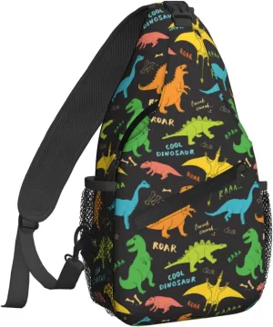 Dujiea Crossbody Backpack For Men Women Sling Bag, Childish Doodles Dinosaurs Chest Bag Shoulder Bag Lightweight One Strap Backpack Multipurpose Travel Hiking Daypack
