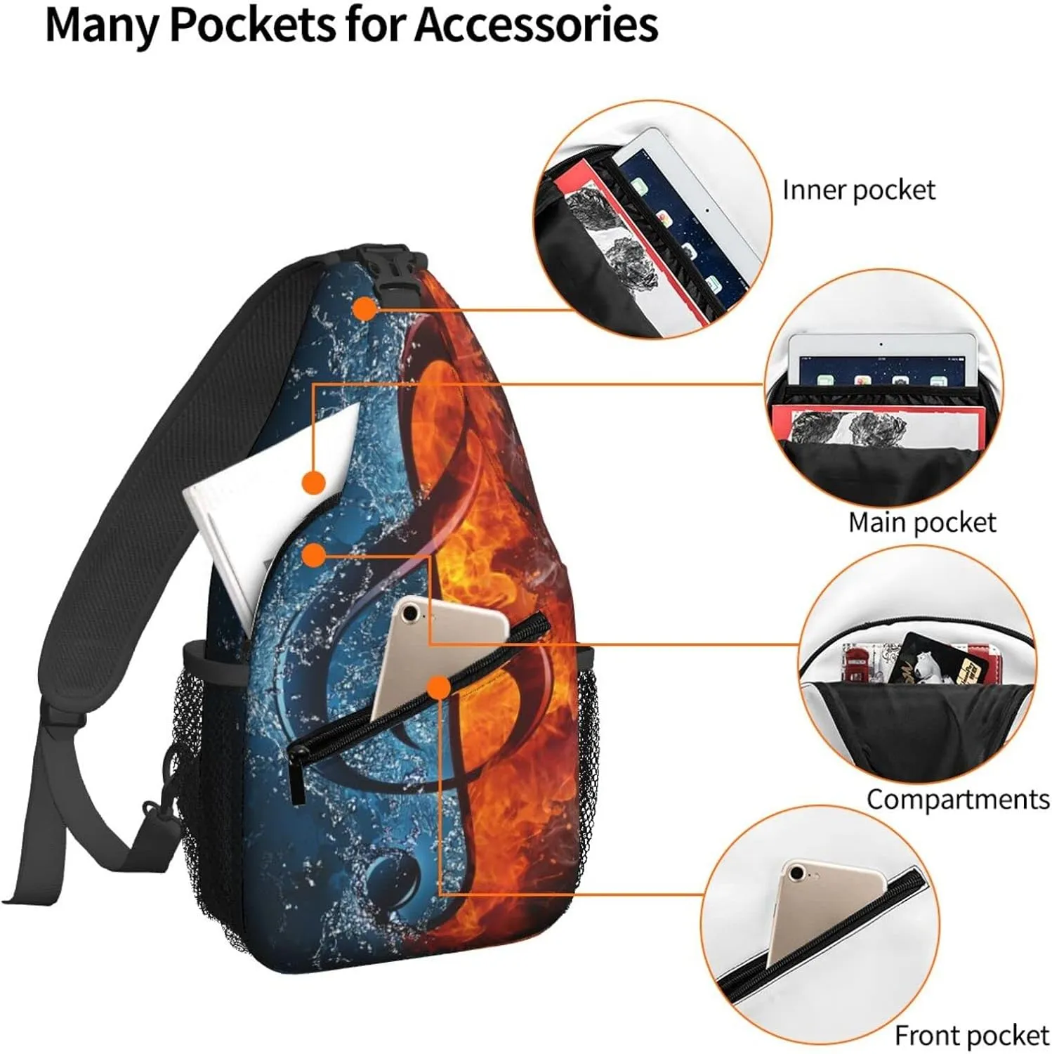 Dujiea Crossbody Backpack For Men Women Sling Bag, Cool Music Note Chest Bag Shoulder Bag Lightweight One Strap Backpack Multipurpose Travel Hiking Daypack