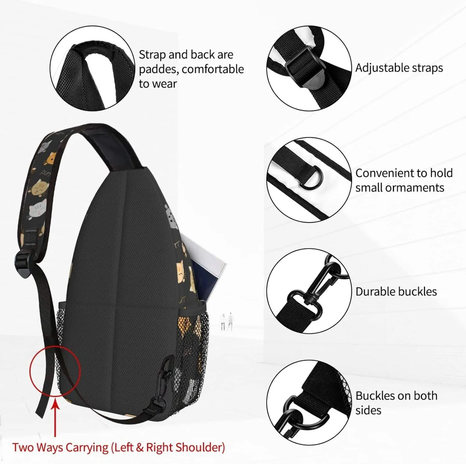 Dujiea Crossbody Backpack For Men Women Sling Bag, Cute Cats Chest Bag Shoulder Bag Lightweight One Strap Backpack Multipurpose Travel Hiking Daypack
