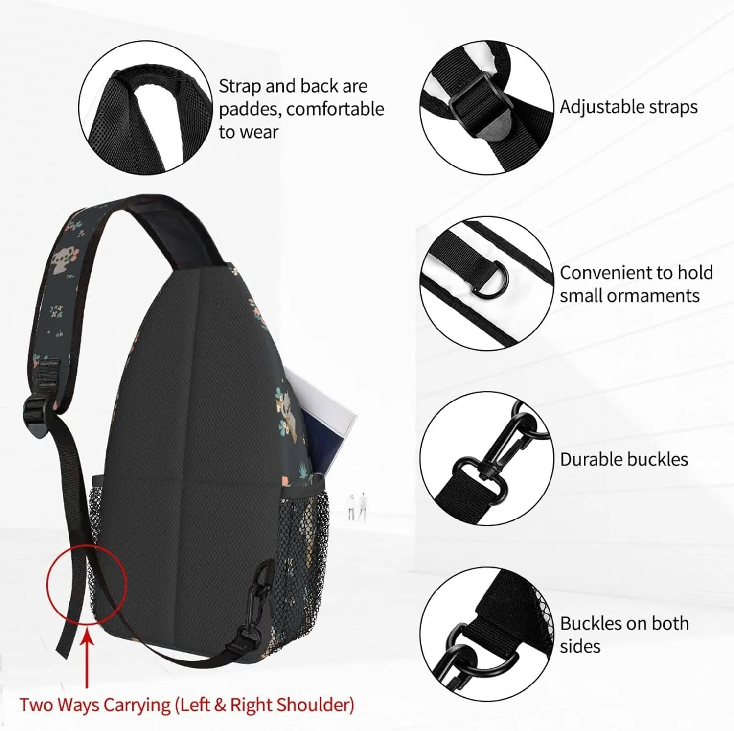 Dujiea Crossbody Backpack For Men Women, Sling Bag, Koala Chest Shoulder Bag, Lightweight One Strap Backpack, Multipurpose Travel Hiking Daypack