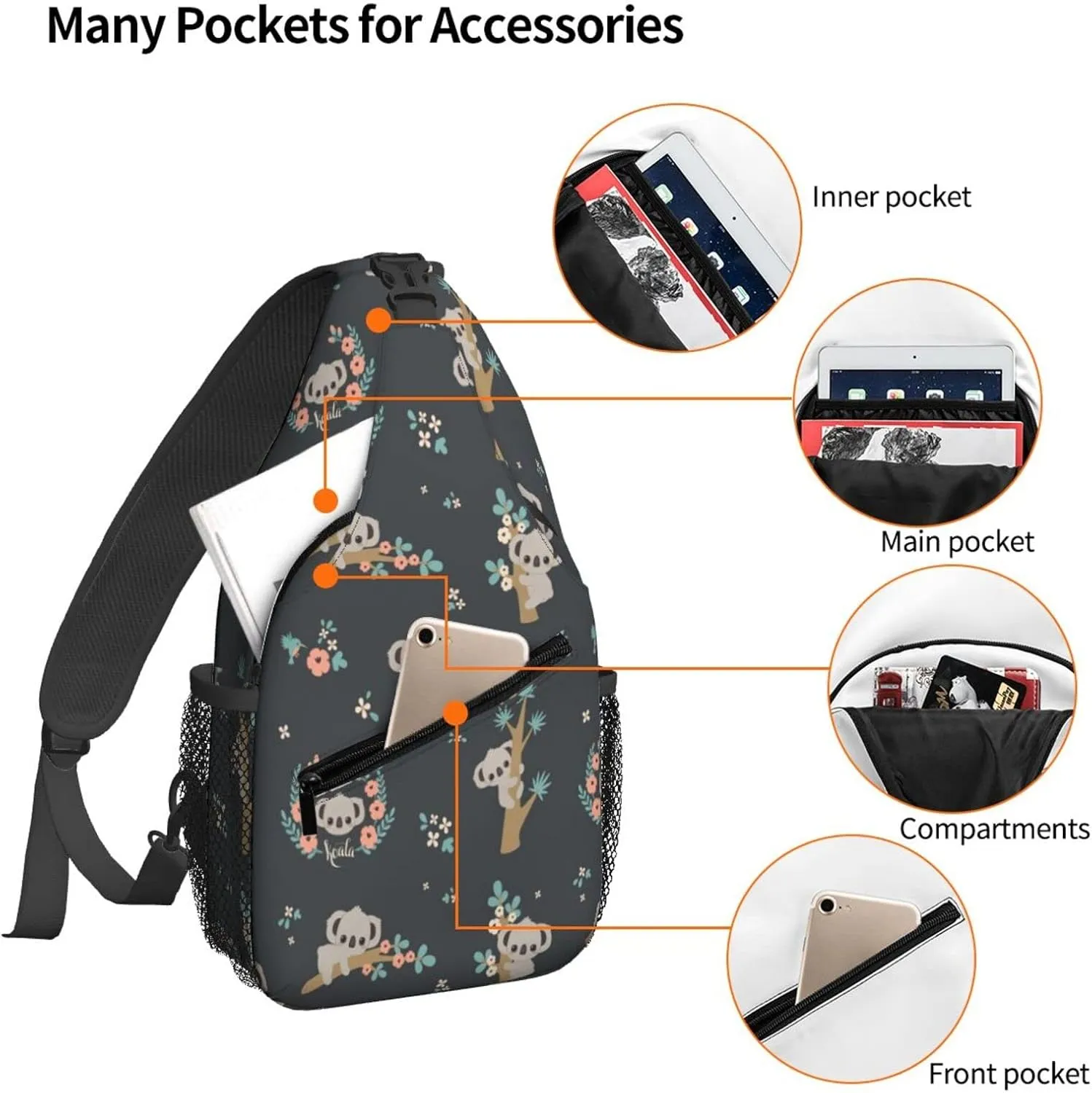 Dujiea Crossbody Backpack For Men Women, Sling Bag, Koala Chest Shoulder Bag, Lightweight One Strap Backpack, Multipurpose Travel Hiking Daypack