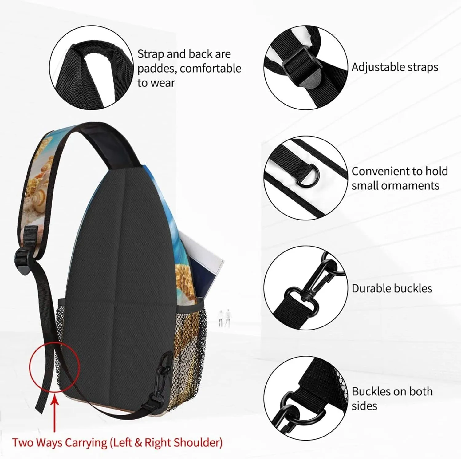 Dujiea Crossbody Backpack For Men Women Sling Bag, Tropical Seashells Ocean Beach Chest Bag Shoulder Bag Lightweight One Strap Backpack Multipurpose Travel Hiking Daypack