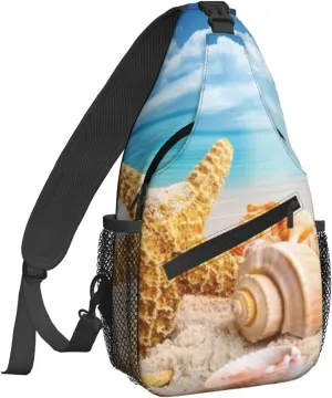 Dujiea Crossbody Backpack For Men Women Sling Bag, Tropical Seashells Ocean Beach Chest Bag Shoulder Bag Lightweight One Strap Backpack Multipurpose Travel Hiking Daypack