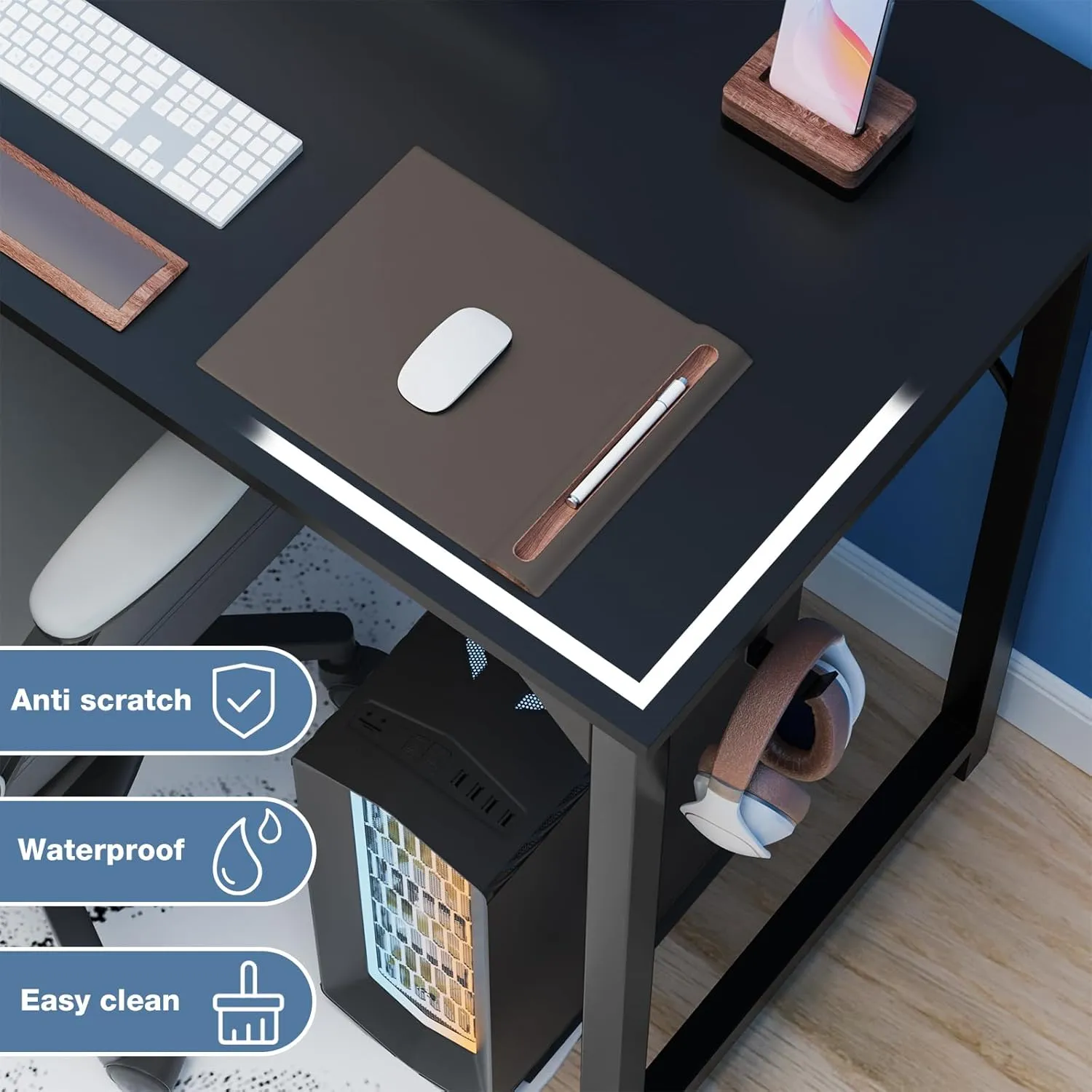 DUMOS 32 Inch Office Small Computer Desk Modern Simple Style Writing Study Work Table for Home Bedroom - Wood Black