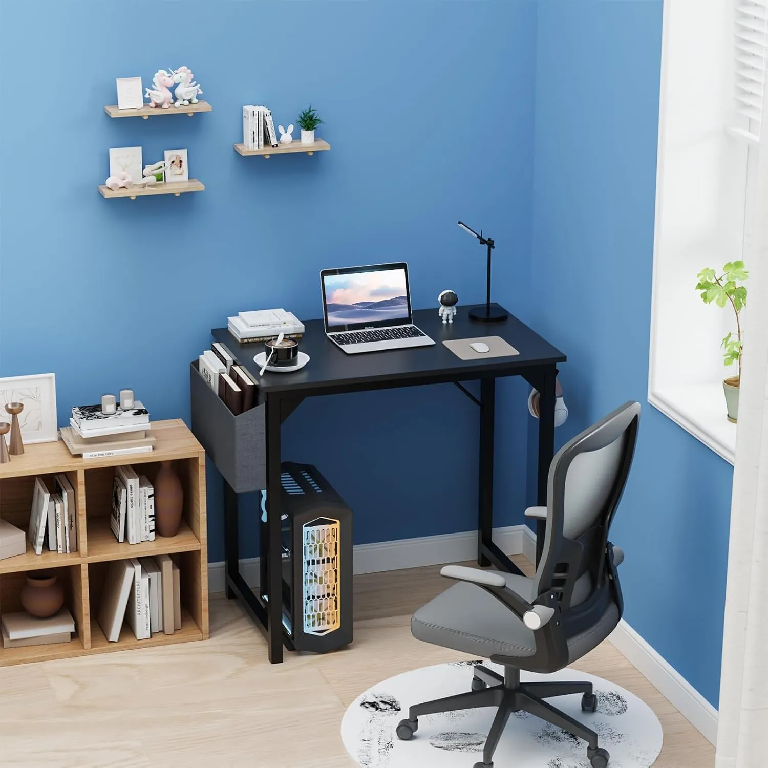 DUMOS 32 Inch Office Small Computer Desk Modern Simple Style Writing Study Work Table for Home Bedroom - Wood Black
