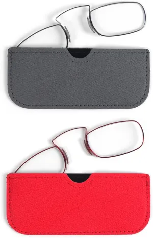 DXYXYO Armless Reading Glasses for Women Men, 2 Pack Mini Thin Legless Nose Clip Readers Compact with Small Portable Case