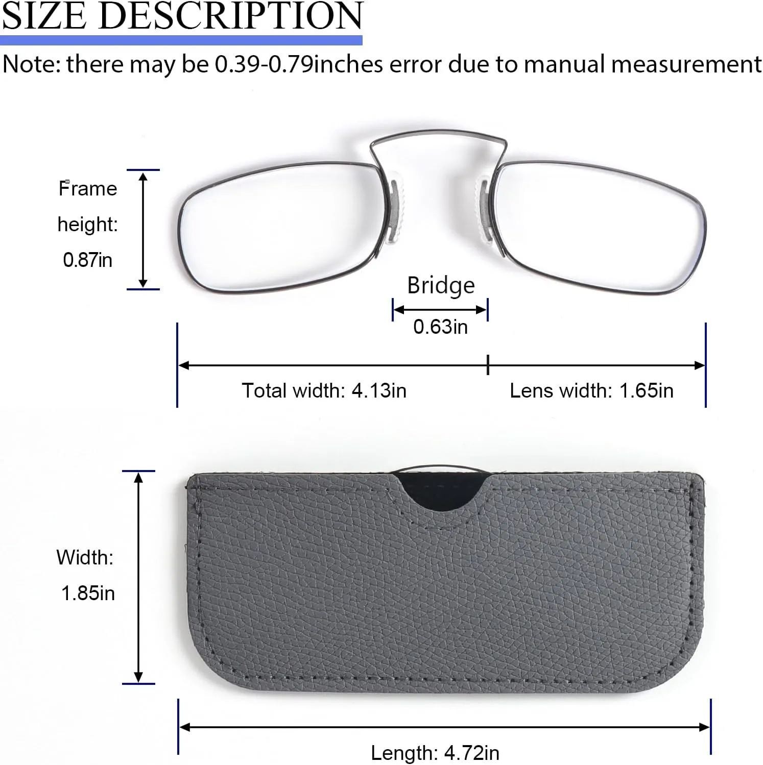 DXYXYO Armless Reading Glasses for Women Men, 2 Pack Mini Thin Legless Nose Clip Readers Compact with Small Portable Case