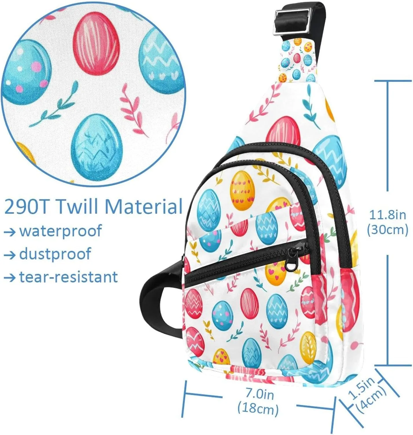 Easter Painted Eggs Sling Bag, Crossbody Sling Backpack Travel Hiking Chest Bag Daypack for Purses Shoulder Bag Women Men's