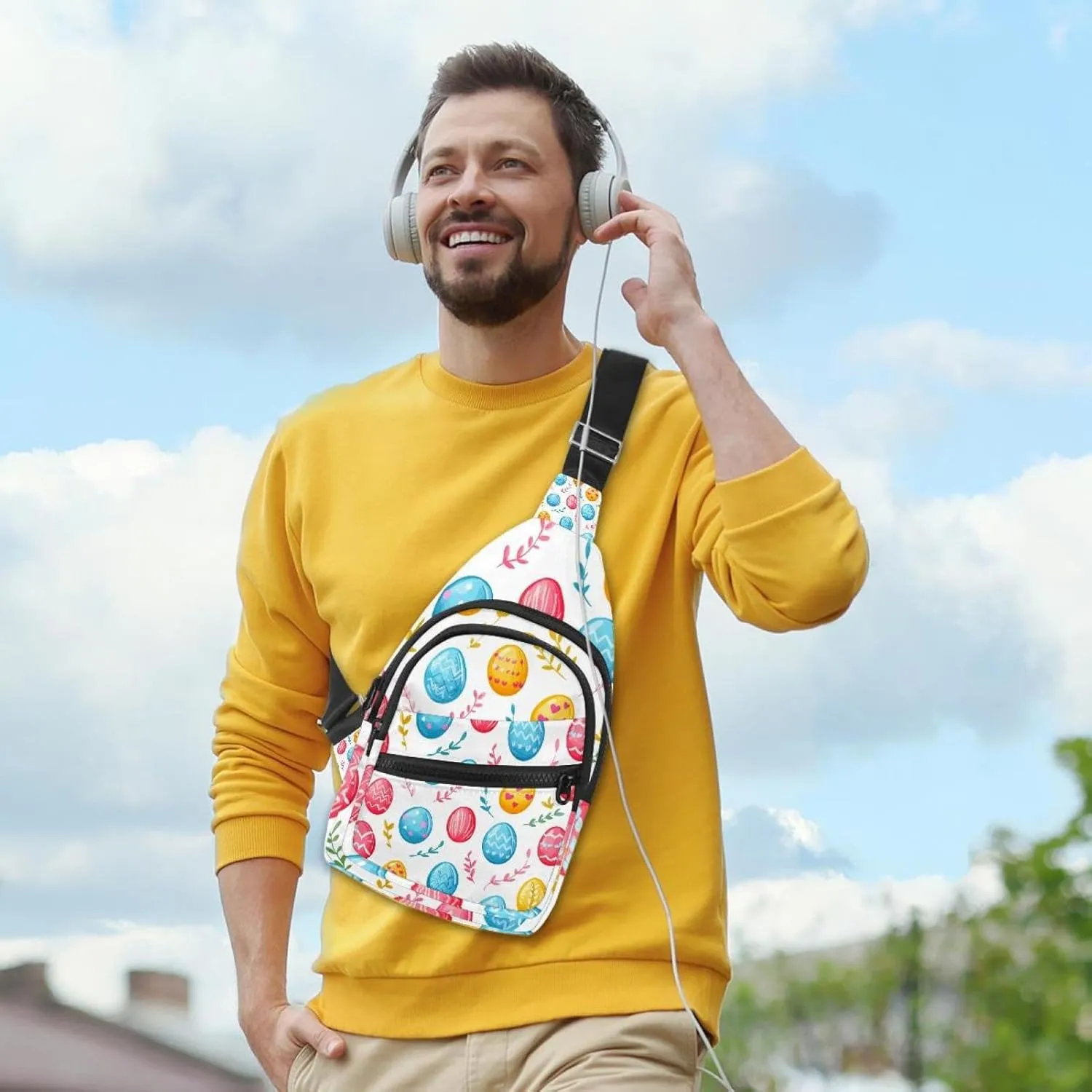 Easter Painted Eggs Sling Bag, Crossbody Sling Backpack Travel Hiking Chest Bag Daypack for Purses Shoulder Bag Women Men's