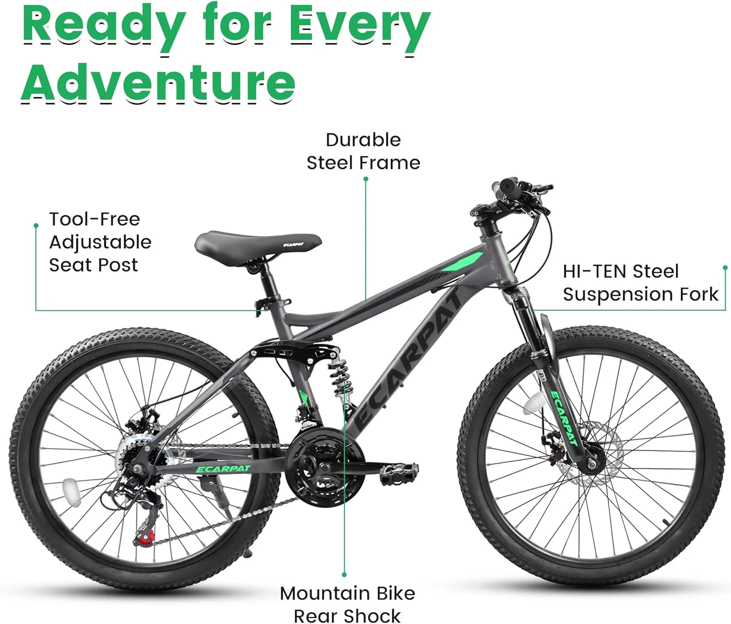 Ecarpat 24/26/27.5 Inch Mountain Bike, Dual/Front Suspension Mens Mountain Bike with 21 Speeds High-Carbon Steel Frame and Disc/V Brakes, Adult Sport Bicycle for Trail Snow Commuter City Road