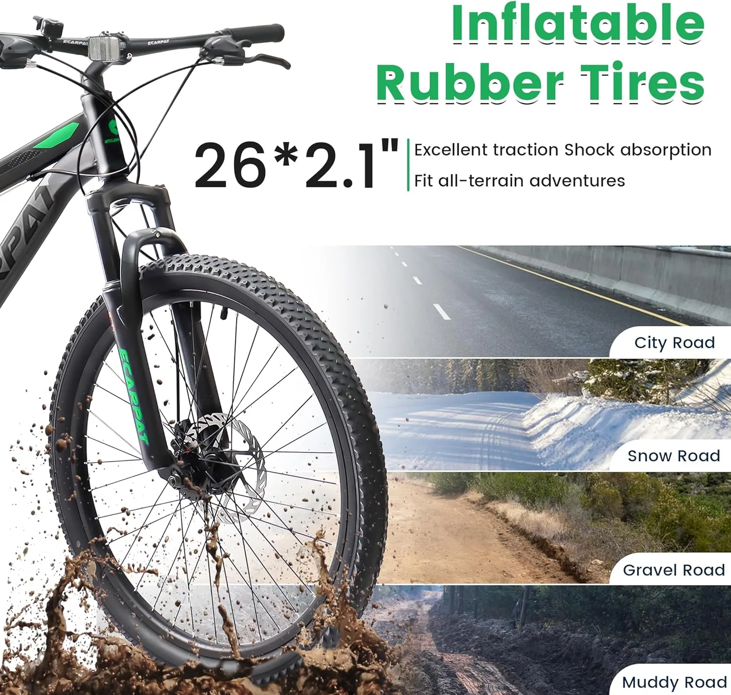 Ecarpat 24/26/27.5 Inch Mountain Bike, Dual/Front Suspension Mens Mountain Bike with 21 Speeds High-Carbon Steel Frame and Disc/V Brakes, Adult Sport Bicycle for Trail Snow Commuter City Road