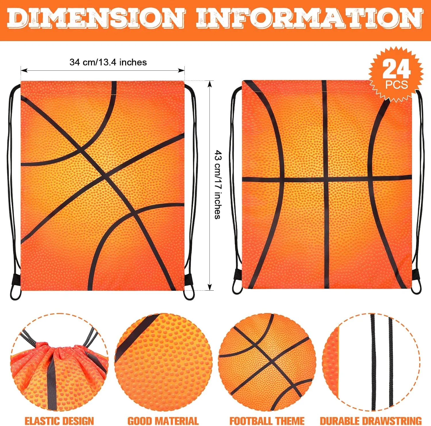 Eccliy 24 Pcs Basketball Drawstring Bag Sports Gym Drawstring Basketball Goodie Favor Bags Gift Bags Sack Bags for Adults