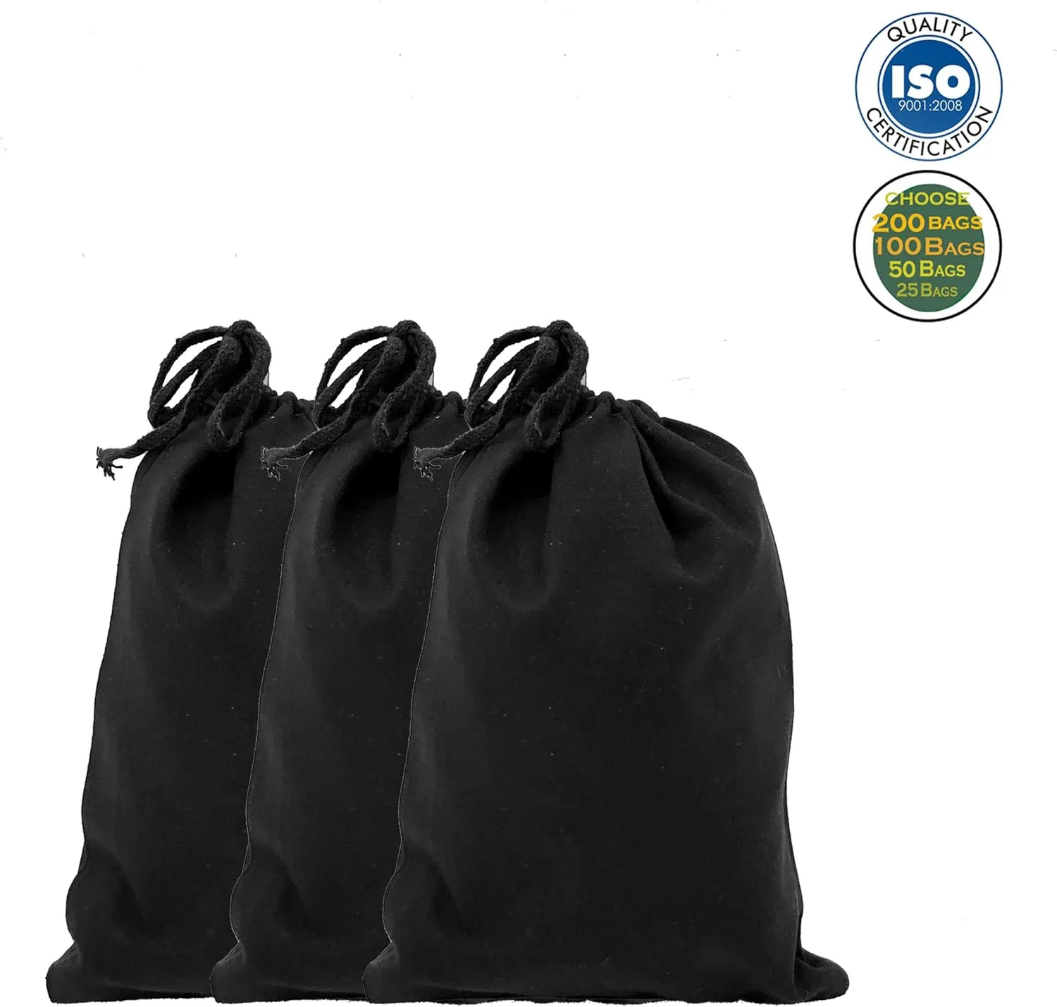 Eco Green Textiles (2 x 3 inches) – Black Cotton Reusable Produce Muslin Bags – Multipurpose Drawstring Storage Pouch for Everyday Use (Pack of 25)
